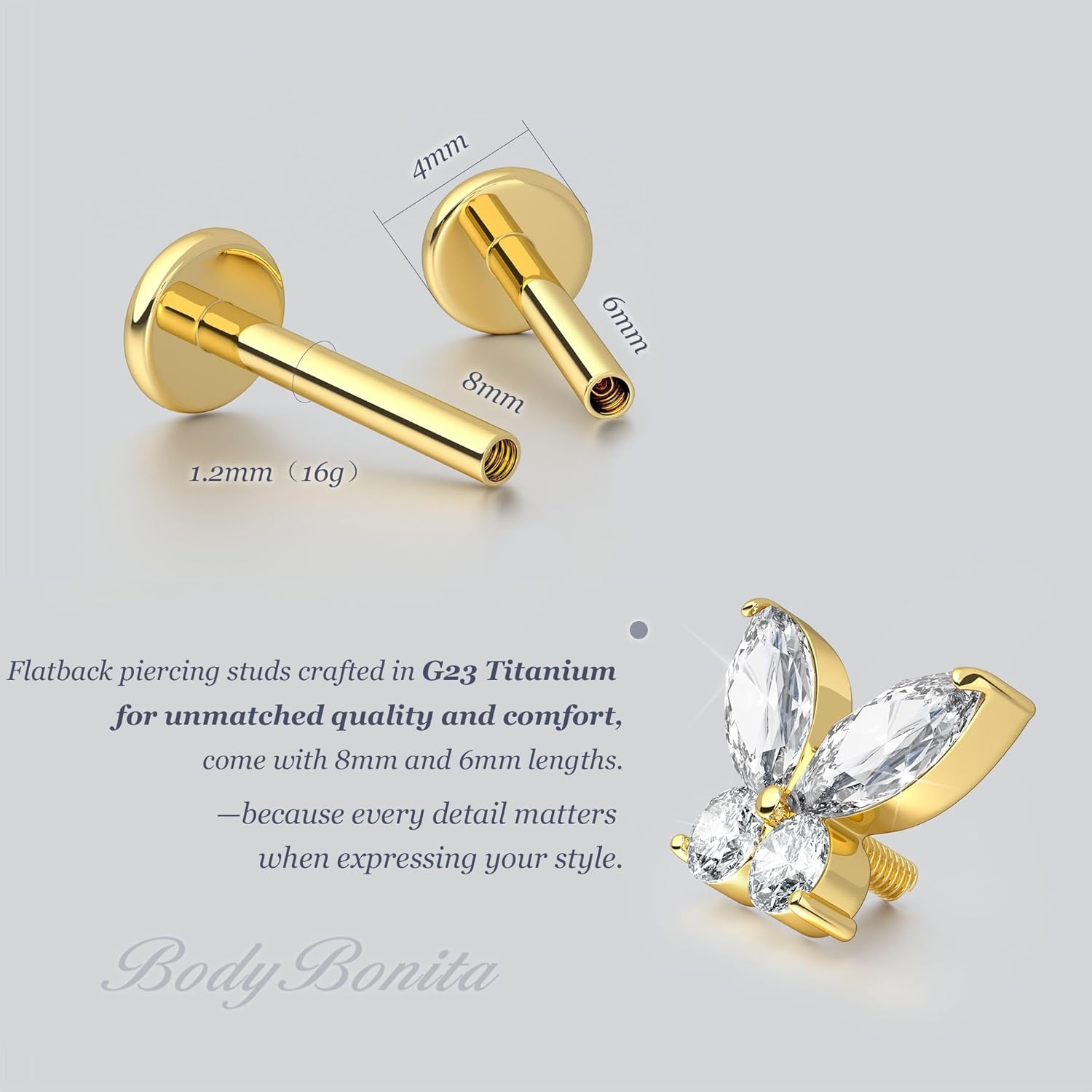 G23 Titanium Internal Thread Cartilage Earrings Hypoallergenic CZ Stud Piercing Jewelry - QIAO CrystalQIAO CrystalQIAO Crystal