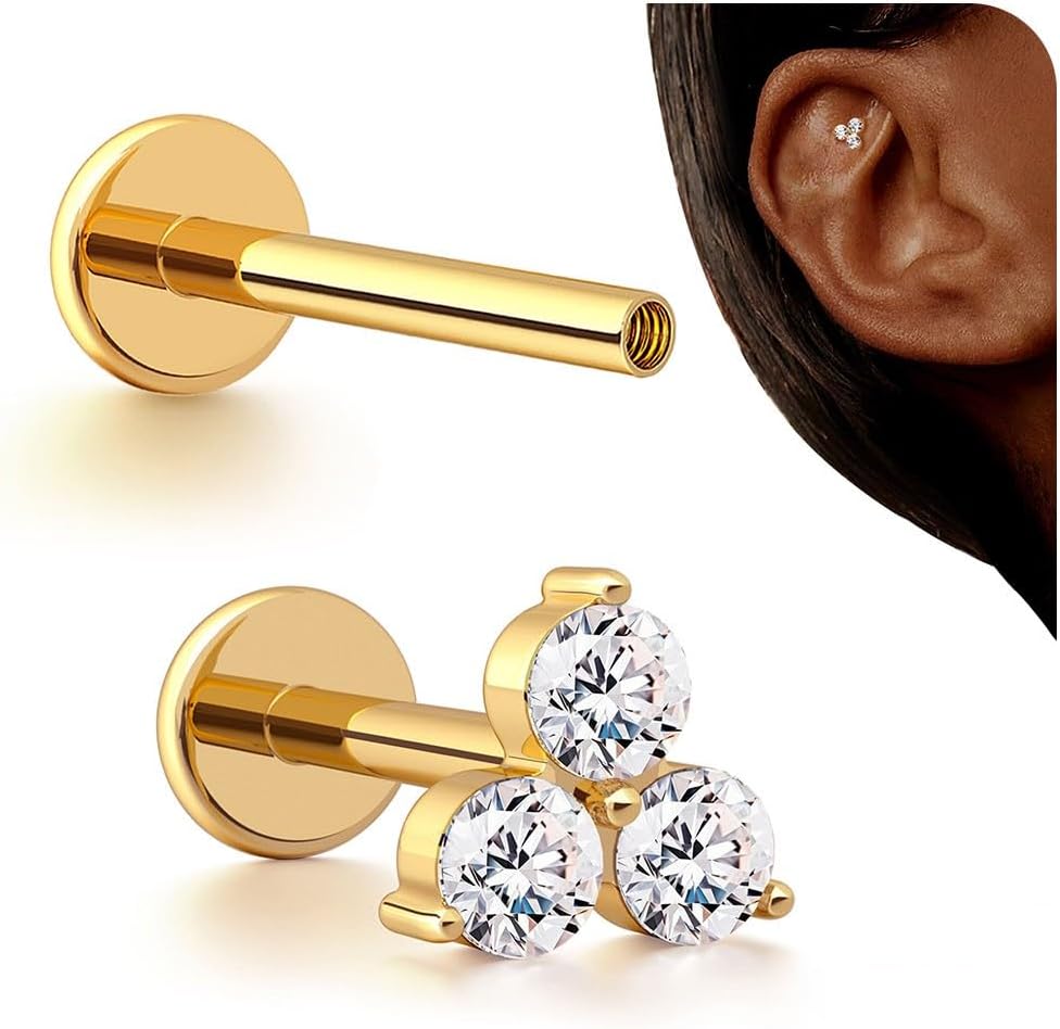 G23 Titanium Internal Thread Cartilage Earrings Hypoallergenic CZ Stud Piercing Jewelry - QIAO CrystalQIAO CrystalQIAO Crystal