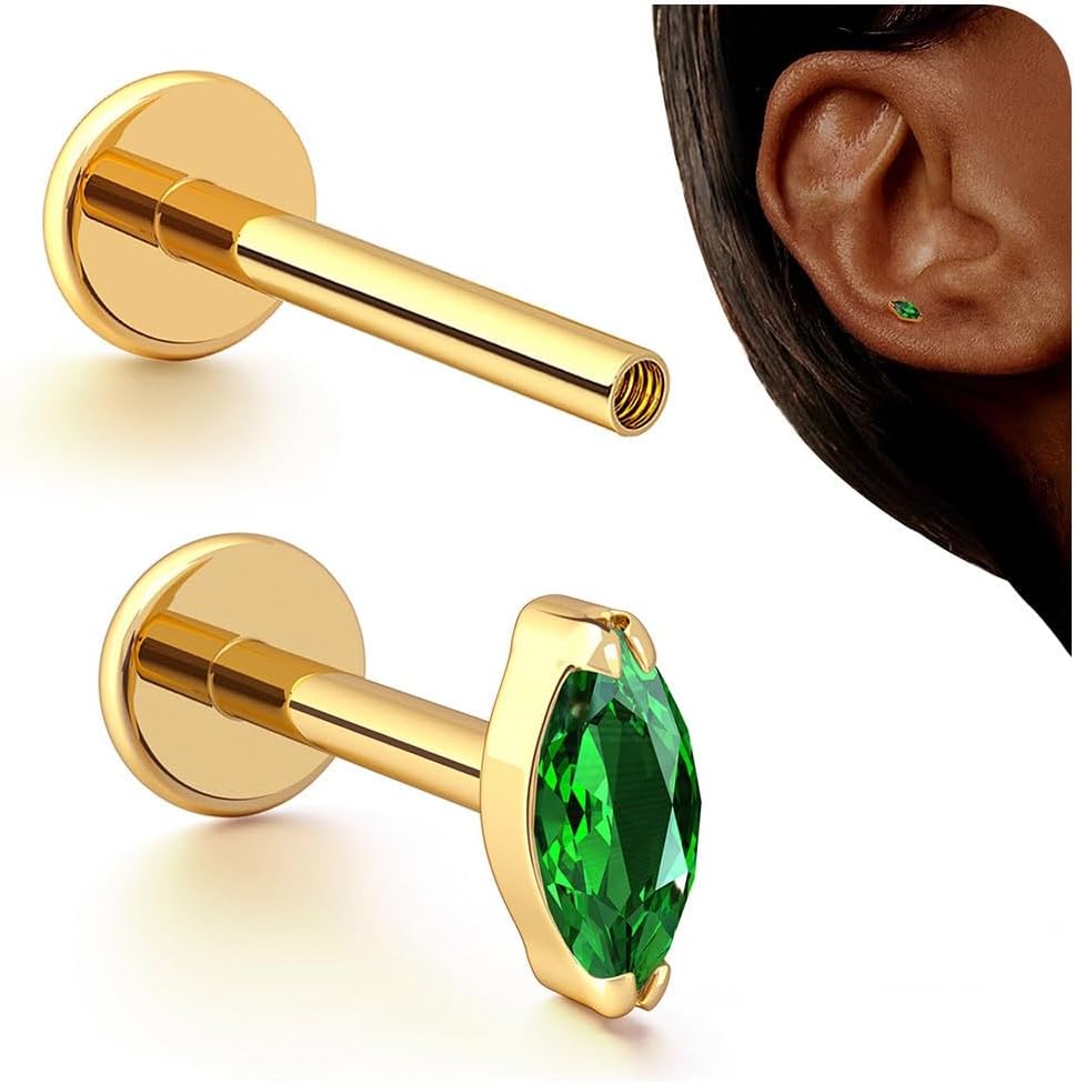 G23 Titanium Internal Thread Cartilage Earrings Hypoallergenic CZ Stud Piercing Jewelry - QIAO CrystalQIAO CrystalQIAO Crystal