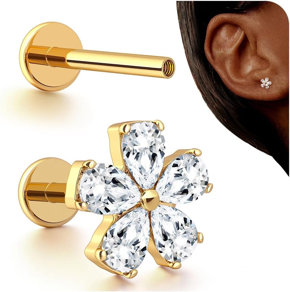 G23 Titanium Internal Thread Cartilage Earrings Hypoallergenic CZ Stud Piercing Jewelry - QIAO CrystalQIAO CrystalQIAO Crystal