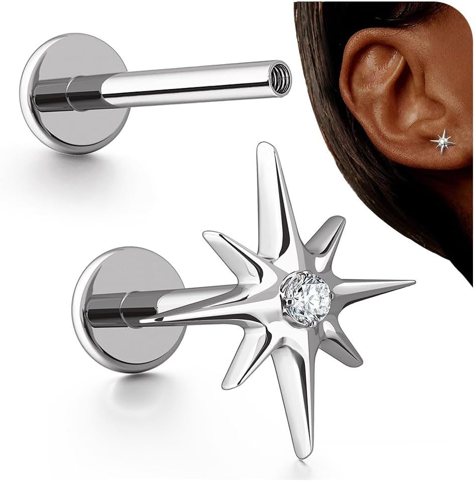 G23 Titanium Internal Thread Cartilage Earrings Hypoallergenic CZ Stud Piercing Jewelry - QIAO CrystalQIAO CrystalQIAO Crystal