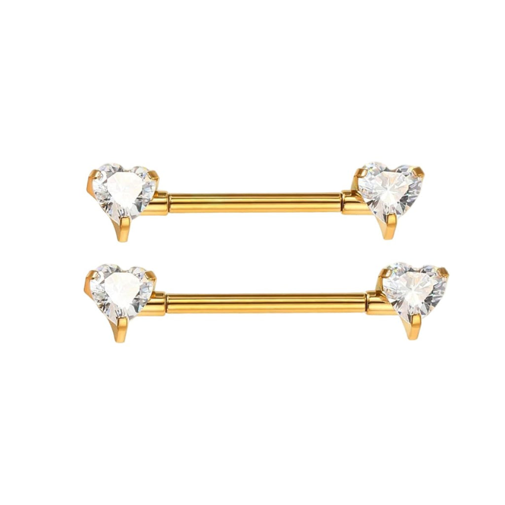 G23 Titanium Nipple Rings for Women, Internally Threaded 14g Nipple Piercing Jewelry,Heart CZ Gold Bridge Piercing 14/16mm - QIAO CrystalQIAO CrystalQIAO Crystal