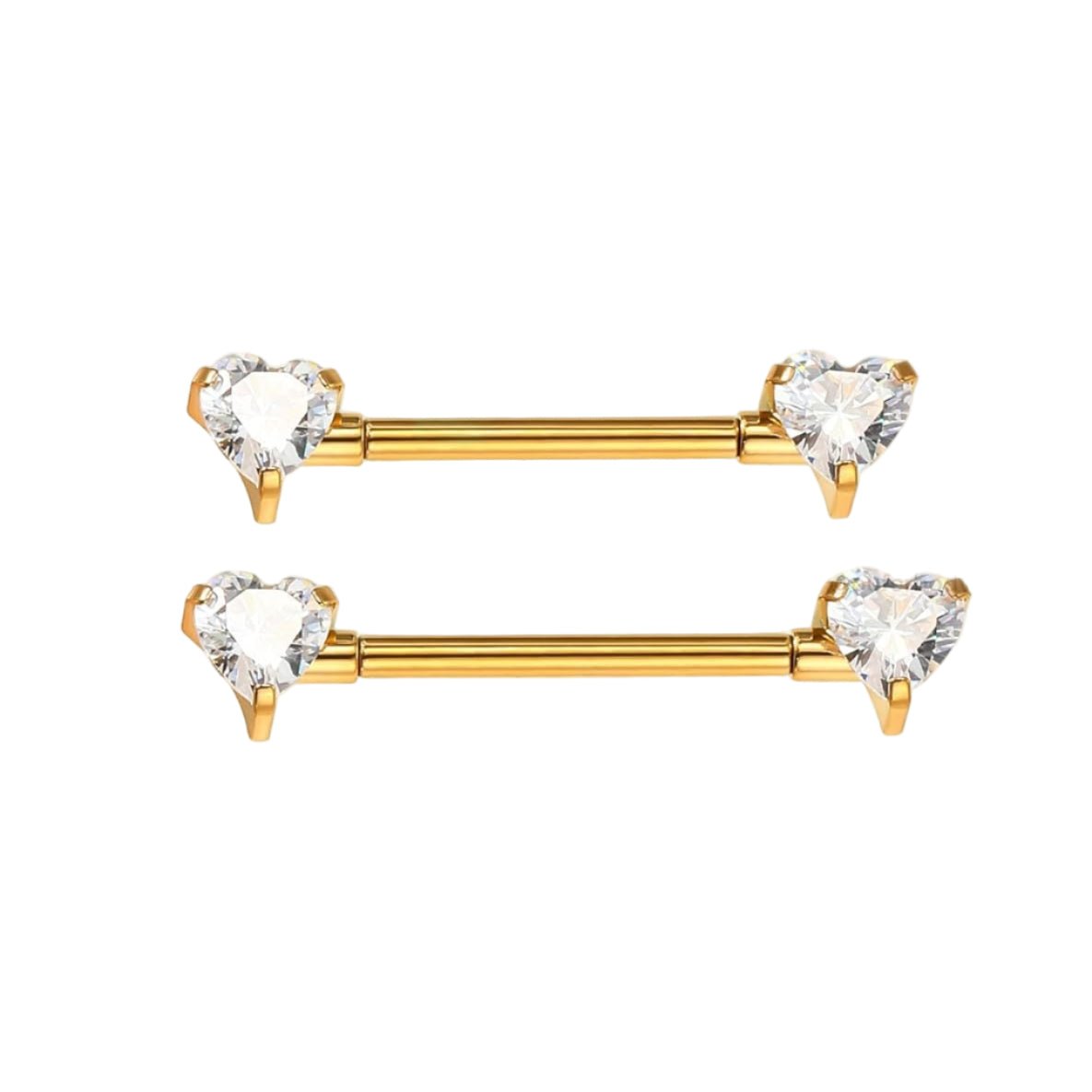G23 Titanium Nipple Rings for Women, Internally Threaded 14g Nipple Piercing Jewelry,Heart CZ Gold Bridge Piercing 14/16mm - QIAO CrystalQIAO CrystalQIAO Crystal