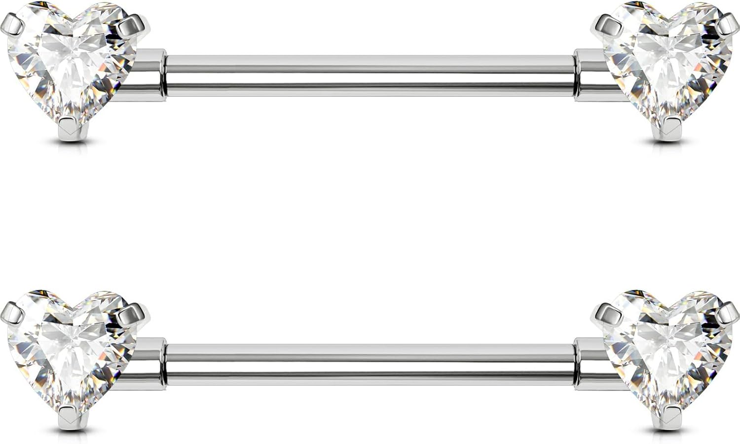 G23 Titanium Nipple Rings for Women, Internally Threaded 14g Nipple Piercing Jewelry,Heart CZ Gold Bridge Piercing 14/16mm - QIAO CrystalQIAO CrystalQIAO Crystal