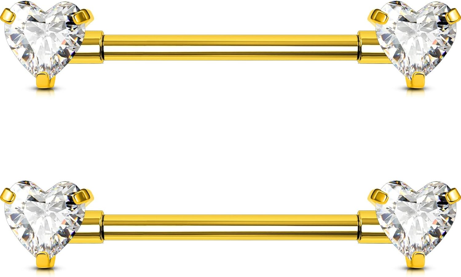 G23 Titanium Nipple Rings for Women, Internally Threaded 14g Nipple Piercing Jewelry,Heart CZ Gold Bridge Piercing 14/16mm - QIAO CrystalQIAO CrystalQIAO Crystal