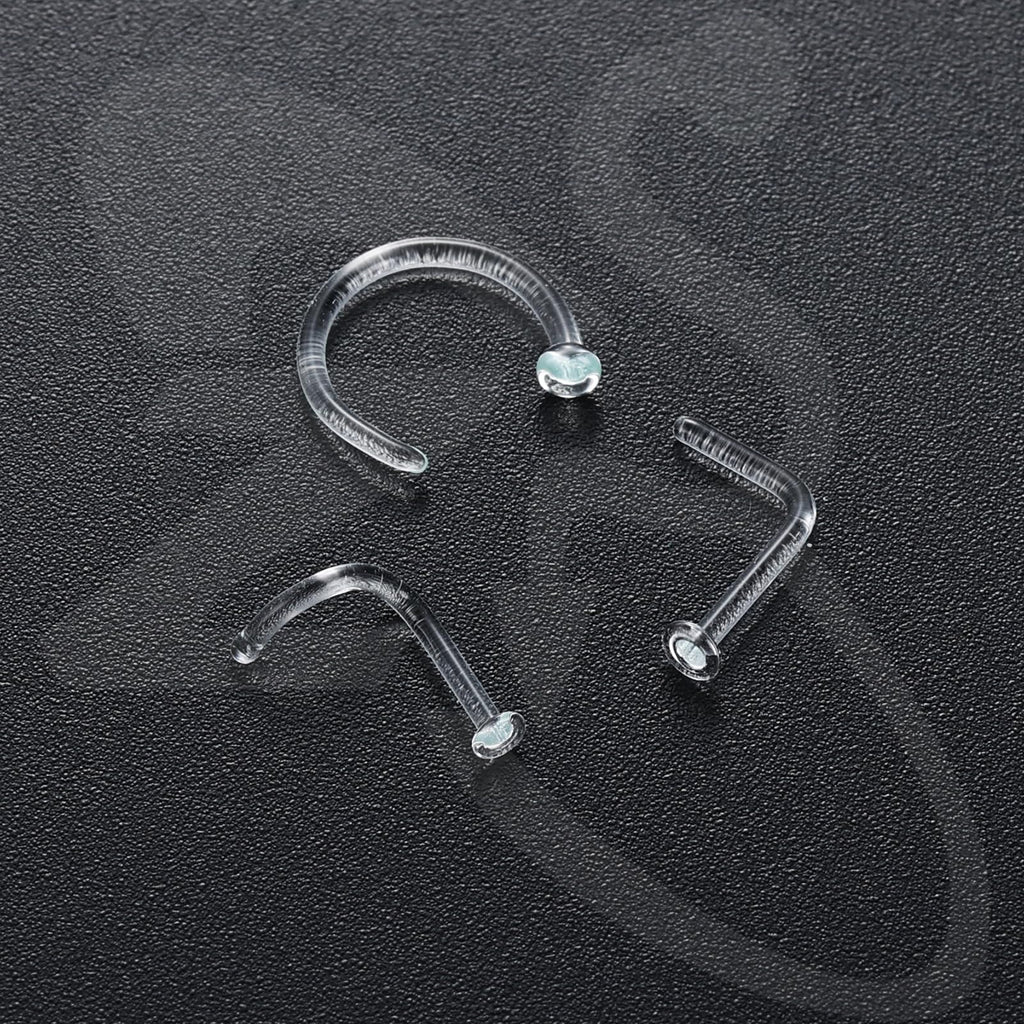 Glass Nose Piercing Retainer Clear Nose Studs, 18G Curved Cartilage Conch Helix Clear Nose Rings Septum Piercing Jewelry for Men Women - QIAO Crystal我的商店QIAO Crystal