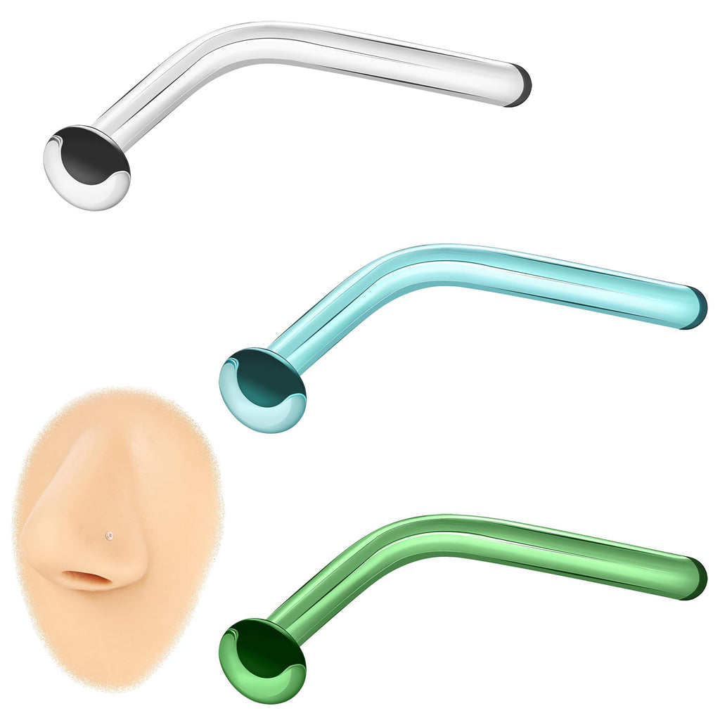 Glass Nose Piercing Retainer Clear Nose Studs, 18G Curved Cartilage Conch Helix Clear Nose Rings Septum Piercing Jewelry for Men Women - QIAO Crystal我的商店QIAO Crystal