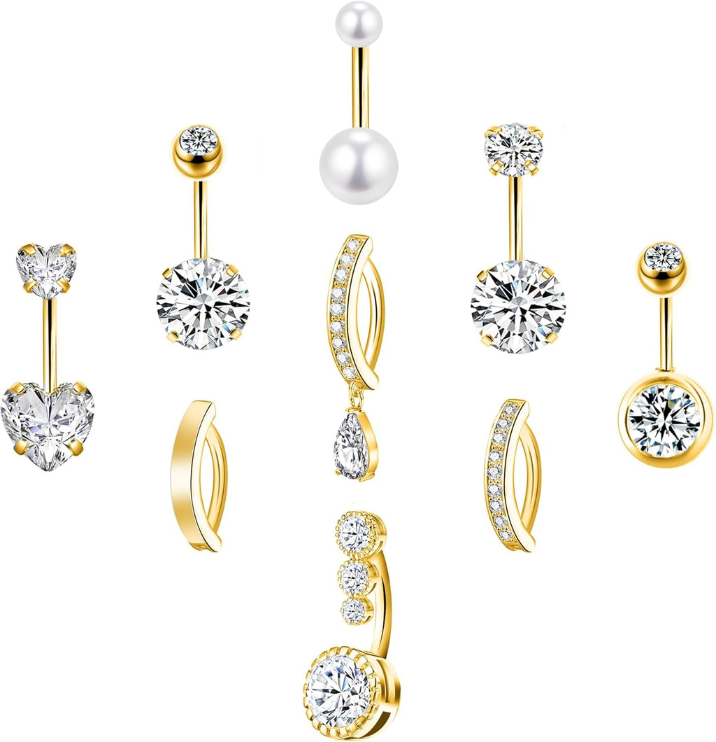 Gold Belly Button Ring for Women - Surgical Steel Navel Piercing Jewelry 14G - 我的商店我的商店我的商店