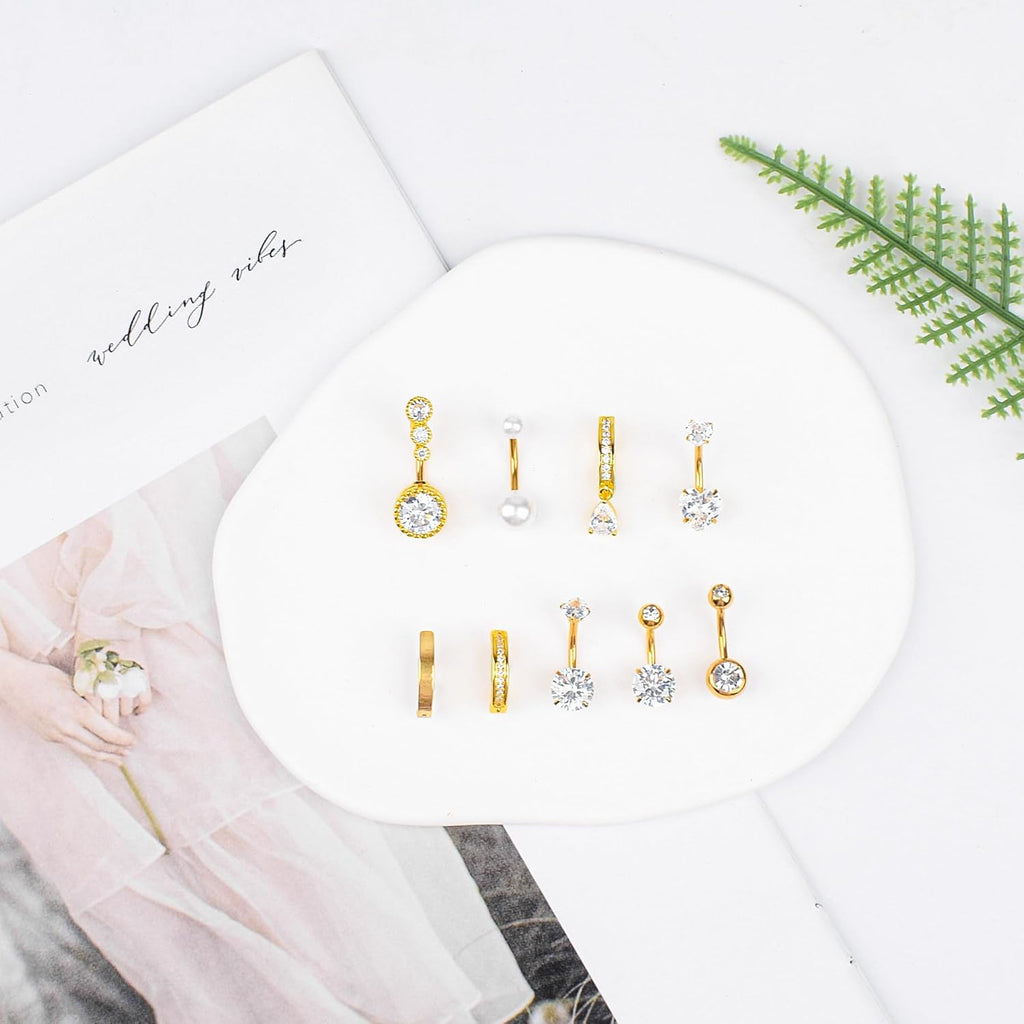Gold Belly Button Ring for Women - Surgical Steel Navel Piercing Jewelry 14G - 我的商店我的商店我的商店