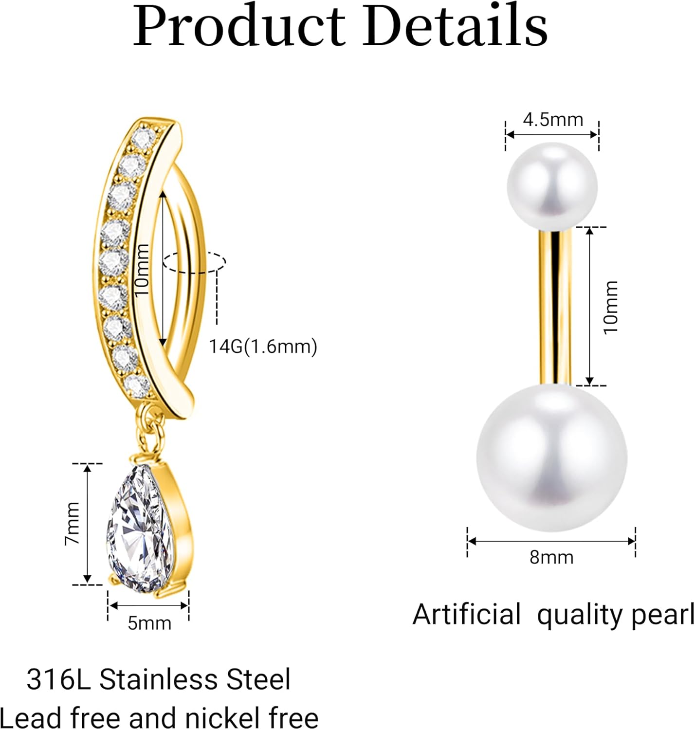 Gold Belly Button Ring for Women - Surgical Steel Navel Piercing Jewelry 14G - 我的商店我的商店我的商店