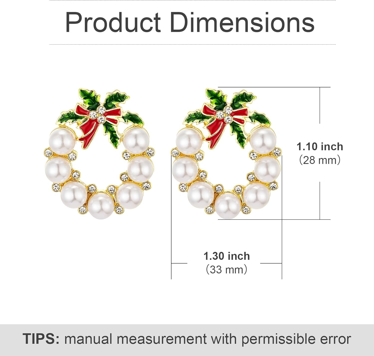 Gold Christmas Wreath Stud Earrings for Women, Simulated Pearl Hoop Drop Earrings Christmas, E01N - 我的商店我的商店我的商店