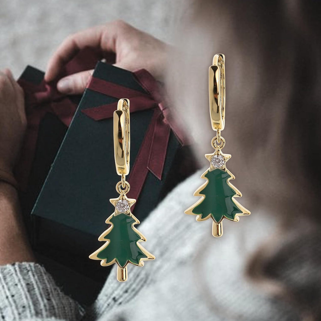 Gold Dangle Drop Hoop Earrings for Women, Cute Christmas Holiday Earring Festival Accessories Fashion Jewelry Gift - 我的商店我的商店我的商店