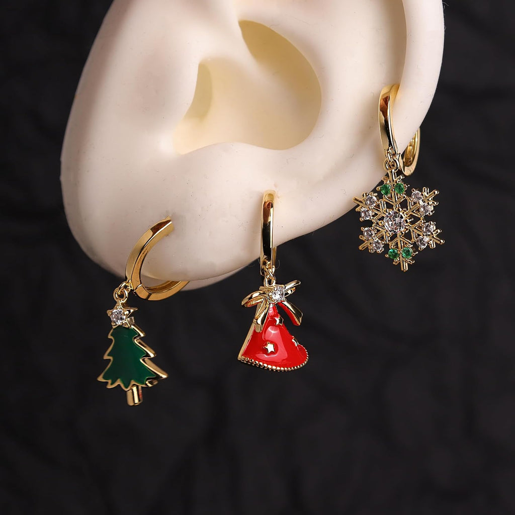 Gold Dangle Drop Hoop Earrings for Women, Cute Christmas Holiday Earring Festival Accessories Fashion Jewelry Gift - 我的商店我的商店我的商店
