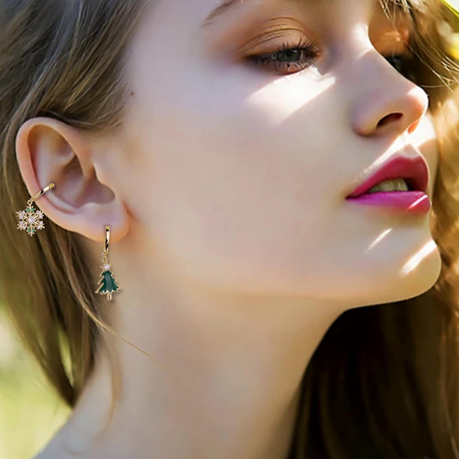 Gold Dangle Drop Hoop Earrings for Women, Cute Christmas Holiday Earring Festival Accessories Fashion Jewelry Gift - 我的商店我的商店我的商店
