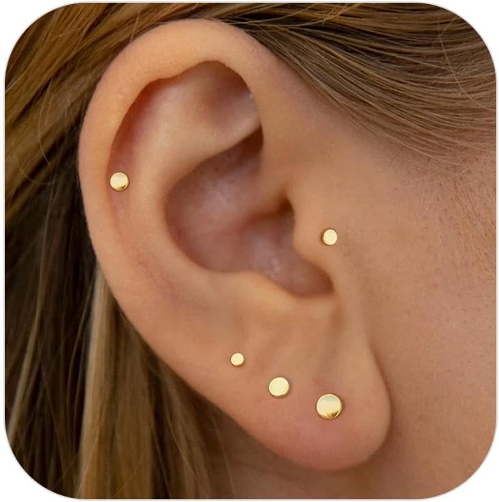 Gold Flat Back Earrings Threadless Cartilage Tragus Piercing Conch Stud Nose Helix Stud - QIAO CrystalQIAO CrystalQIAO Crystal