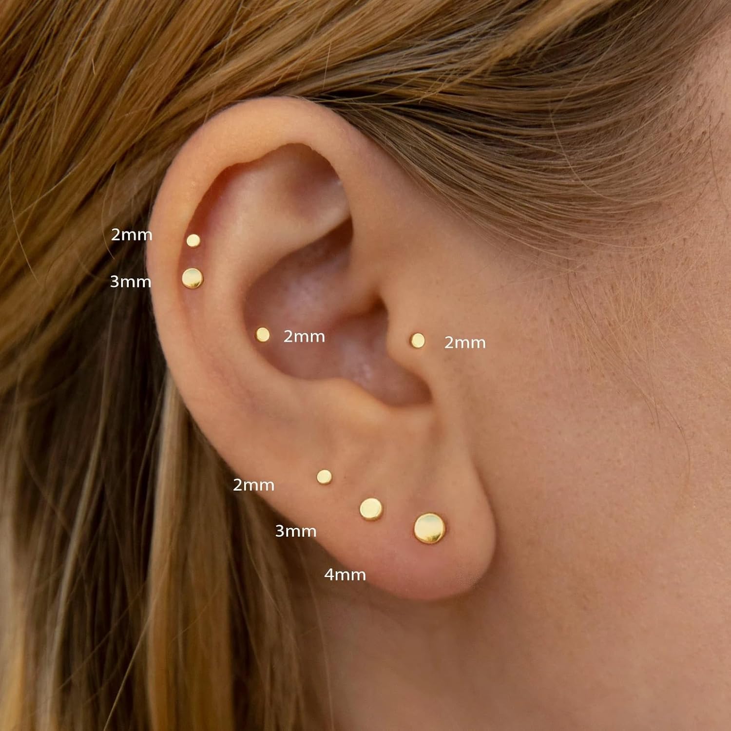 Gold Flat Back Earrings Threadless Cartilage Tragus Piercing Conch Stud Nose Helix Stud - QIAO CrystalQIAO CrystalQIAO Crystal