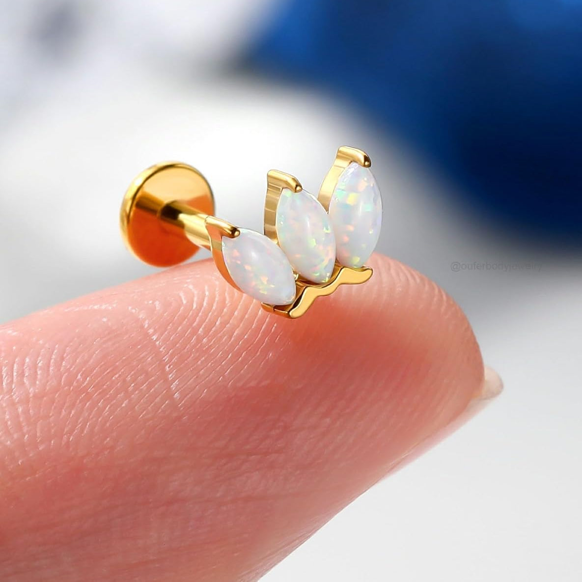 Gold Helix Piercing Jewelry 16G 6/8MM Opal Leaf Forward Helix Earrings, 316L Surgical Steel Flat Back Push Pin Labret Lip Cartilage Tragus Piercing Jewelry - QIAO CrystalQIAO CrystalQIAO Crystal