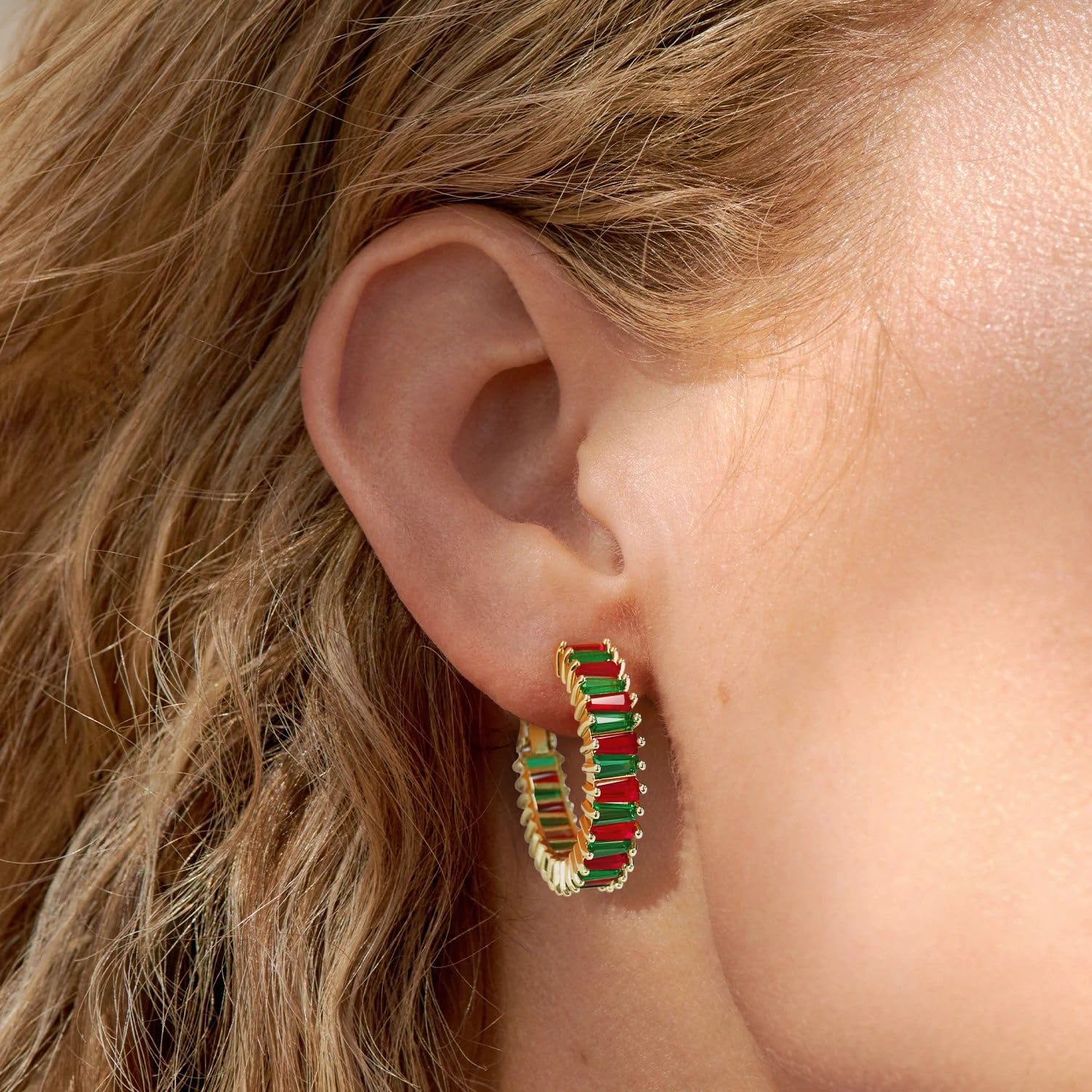 Gold Hoop Earrings for Women, Lightweight Chunky Silver Earrings for Women 14K Real Gold Plated Hoops Earrings Hypoallergenic Earrings Jewelry - 我的商店我的商店我的商店