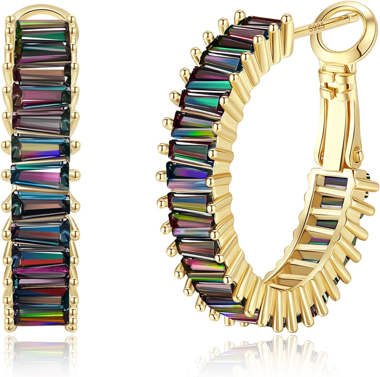 Gold Hoop Earrings for Women, Lightweight Chunky Silver Earrings for Women 14K Real Gold Plated Hoops Earrings Hypoallergenic Earrings Jewelry - 我的商店我的商店我的商店