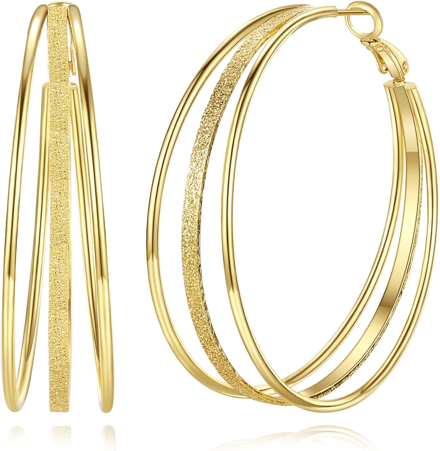 Gold Hoop Earrings for Women, Lightweight Chunky Silver Earrings for Women 14K Real Gold Plated Hoops Earrings Hypoallergenic Earrings Jewelry - 我的商店我的商店我的商店