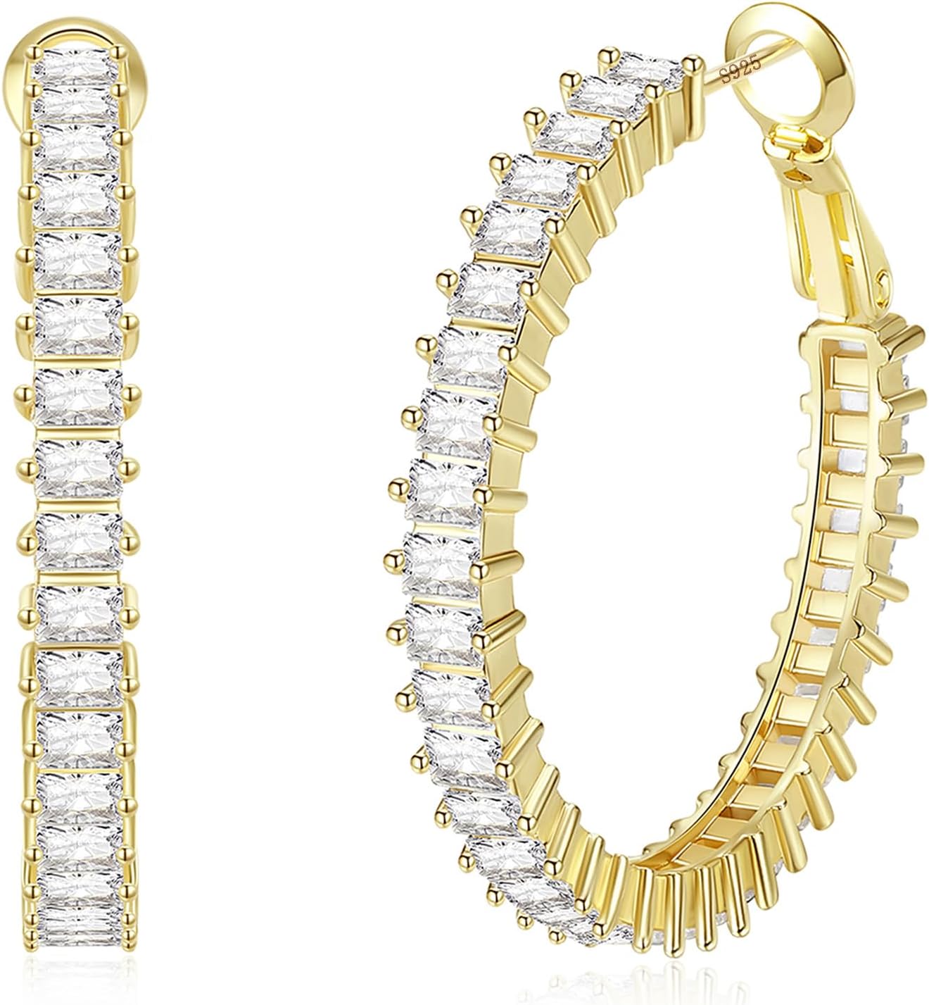 Gold Hoop Earrings for Women, Lightweight Chunky Silver Earrings for Women 14K Real Gold Plated Hoops Earrings Hypoallergenic Earrings Jewelry - 我的商店我的商店我的商店