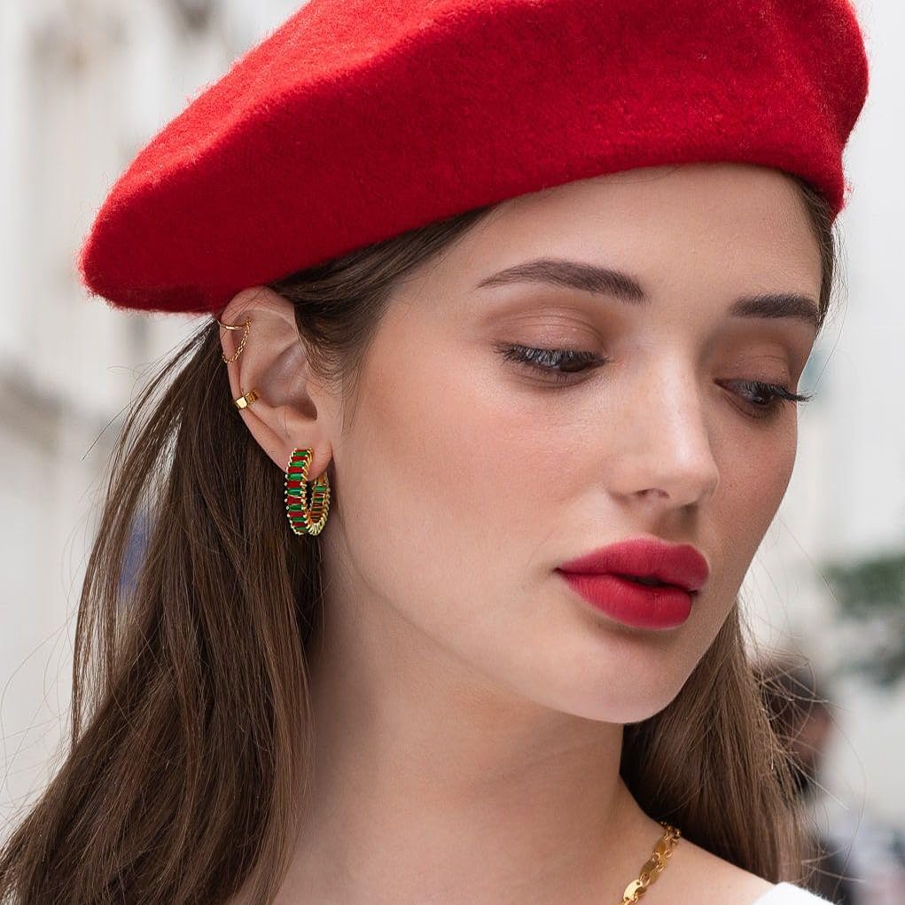 Gold Hoop Earrings for Women, Lightweight Chunky Silver Earrings for Women 14K Real Gold Plated Hoops Earrings Hypoallergenic Earrings Jewelry - 我的商店我的商店我的商店