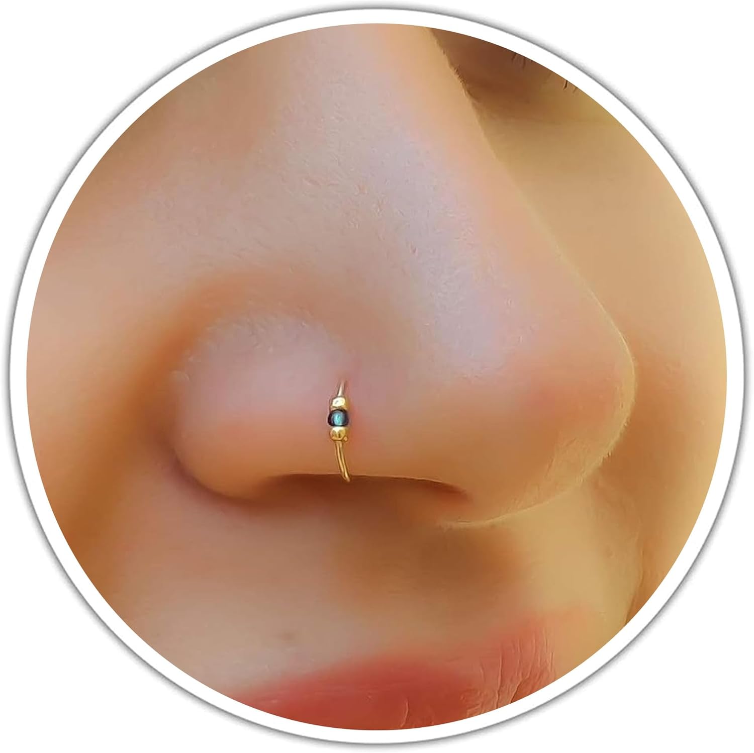 Gold Nose Ring - Thin Small 24 Gauge 7mm Nose Piercing Hoop With Blue Gem - 14k Gold Filled Nose Rings For Women - Handmade Nose Jewelry - Gift Ready - QIAO CrystalQIAO CrystalQIAO Crystal