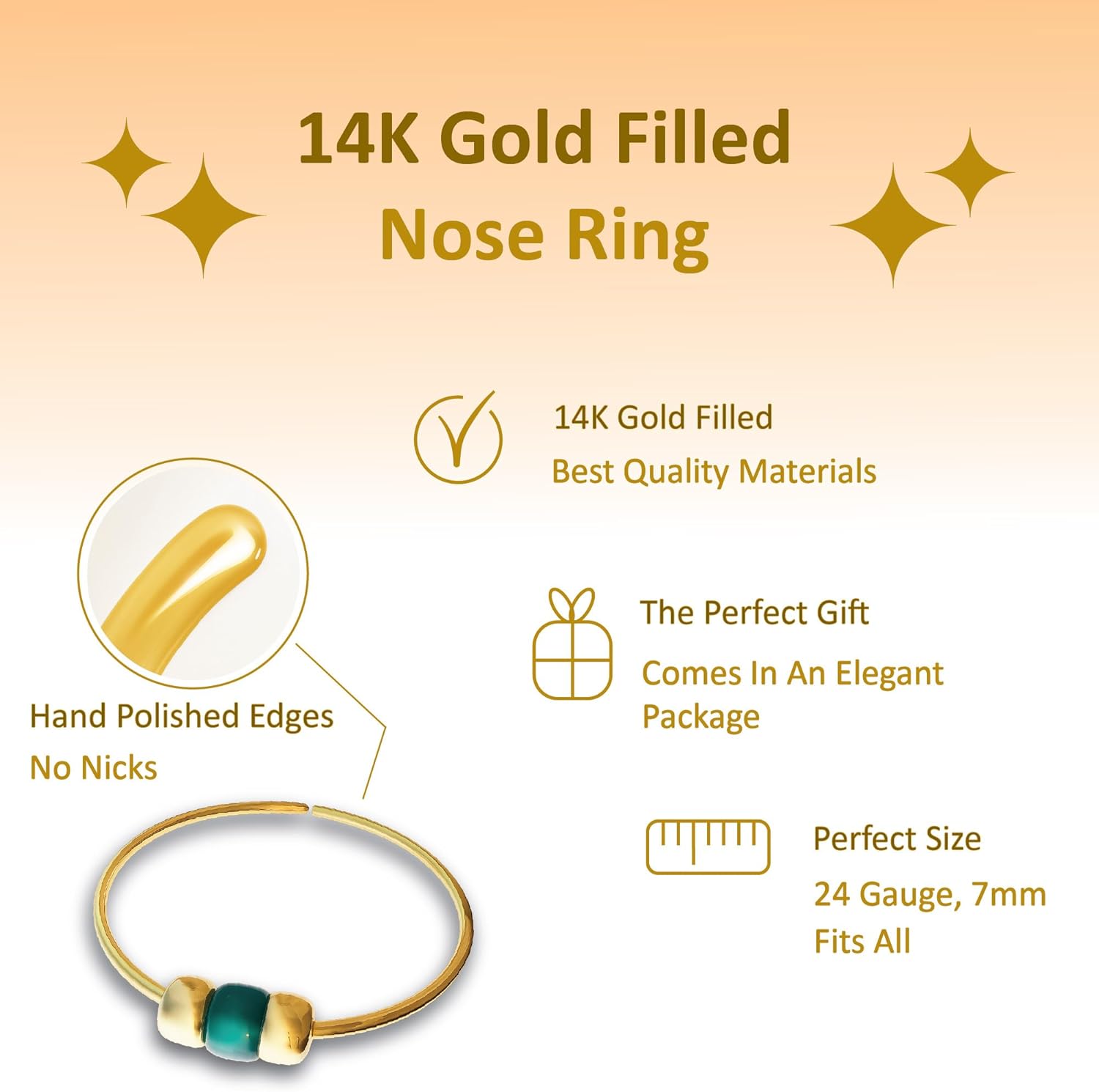 Gold Nose Ring - Thin Small 24 Gauge 7mm Nose Piercing Hoop With Blue Gem - 14k Gold Filled Nose Rings For Women - Handmade Nose Jewelry - Gift Ready - QIAO CrystalQIAO CrystalQIAO Crystal