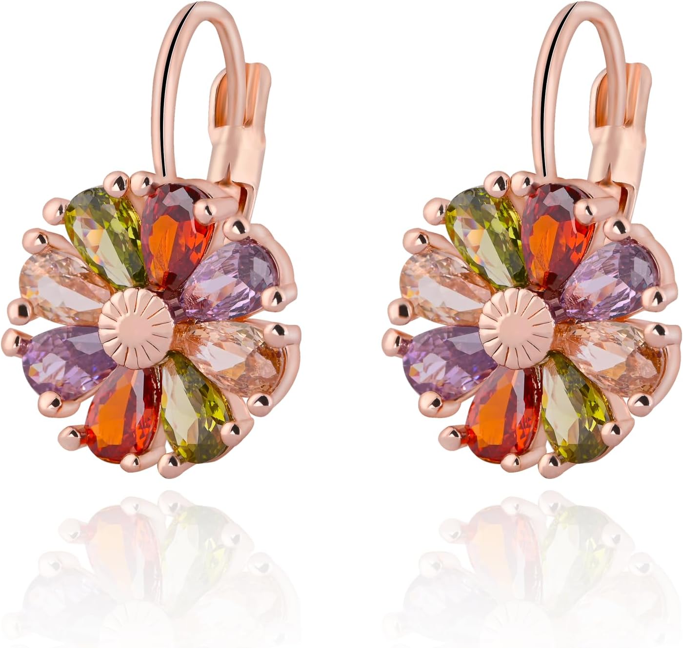 Gold Plated Flower Earrings Birthstone Leverback Earrings Hypoallergenic Vintage Floral Earrings for Women Trendy - 我的商店我的商店我的商店