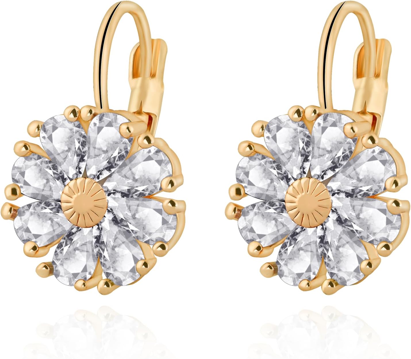 Gold Plated Flower Earrings Birthstone Leverback Earrings Hypoallergenic Vintage Floral Earrings for Women Trendy - 我的商店我的商店我的商店