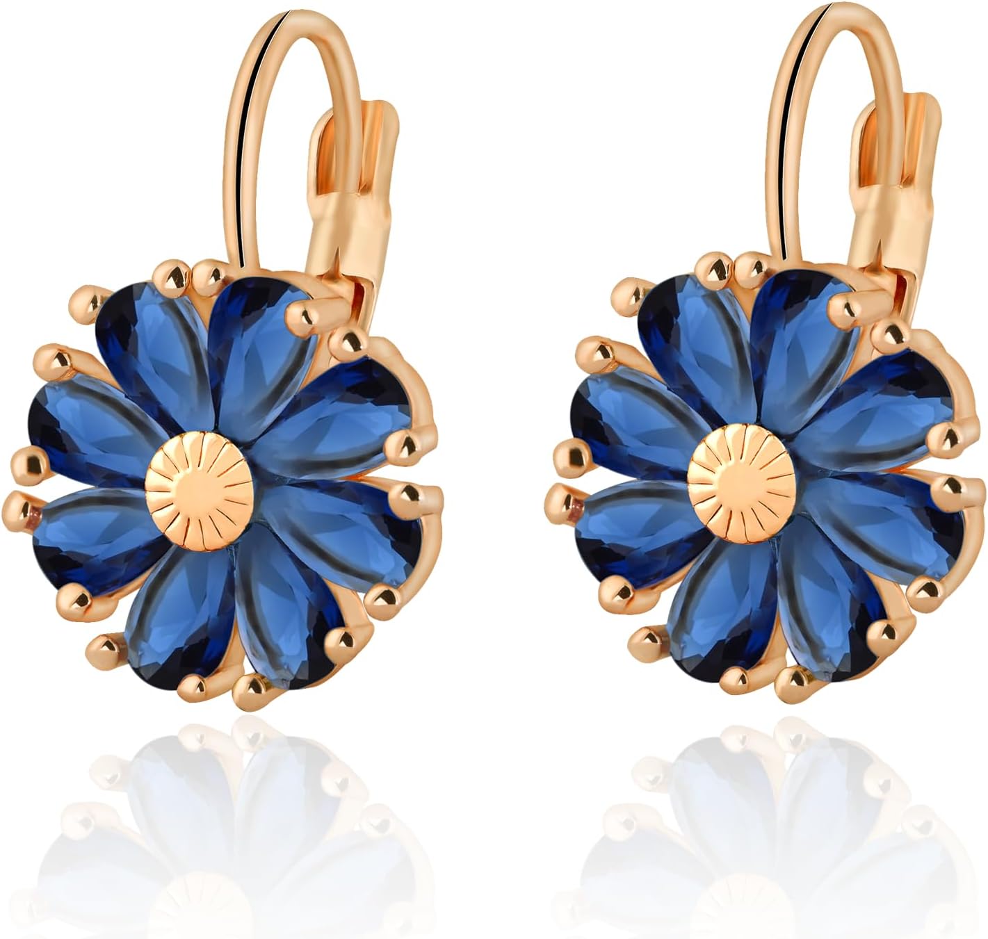 Gold Plated Flower Earrings Birthstone Leverback Earrings Hypoallergenic Vintage Floral Earrings for Women Trendy - 我的商店我的商店我的商店