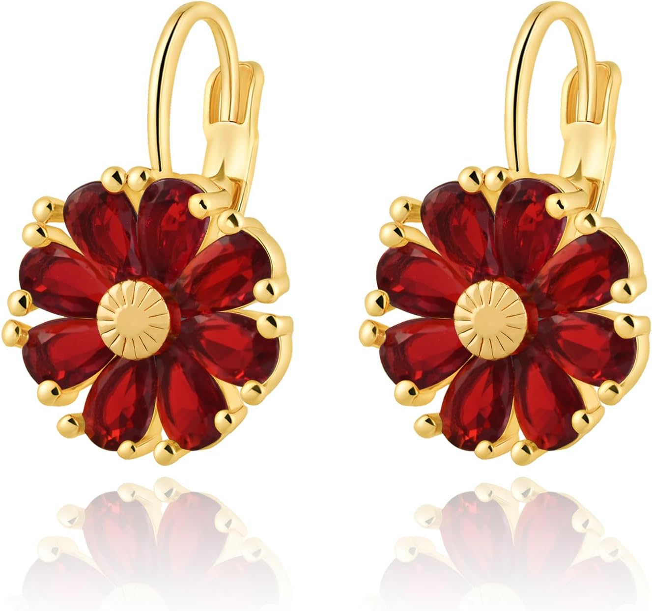 Gold Plated Flower Earrings Birthstone Leverback Earrings Hypoallergenic Vintage Floral Earrings for Women Trendy - 我的商店我的商店我的商店
