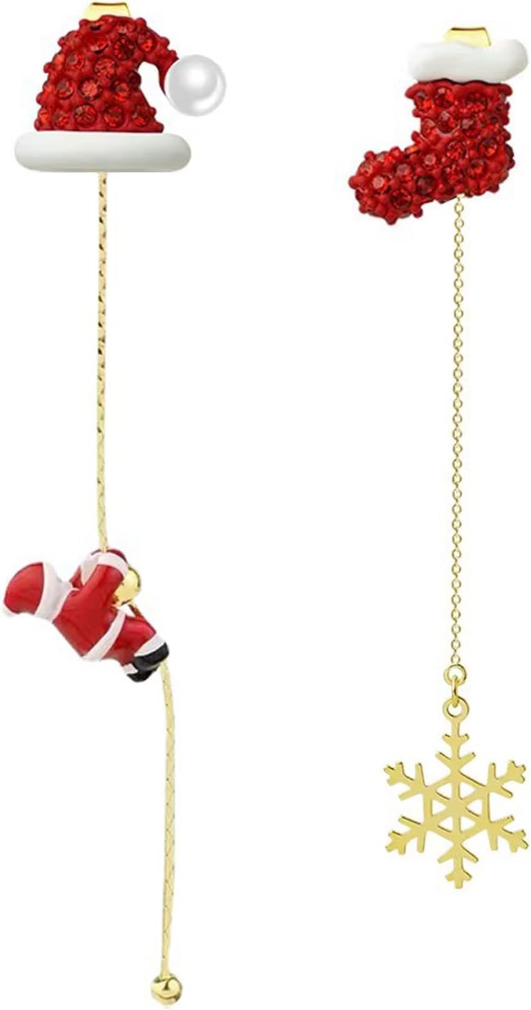 Gold Plated Snowflake Santa Claus Threader Tassel Earrings for Women Sterling Silver Pins Red Crystal Cubic Zriconia Sock Christmas Hat Dangle Drop Christmas Tree Earring Studs Cute Christmas Xmas Party Gifts Fashion Jewelry - 我的商店我的商店我的商店