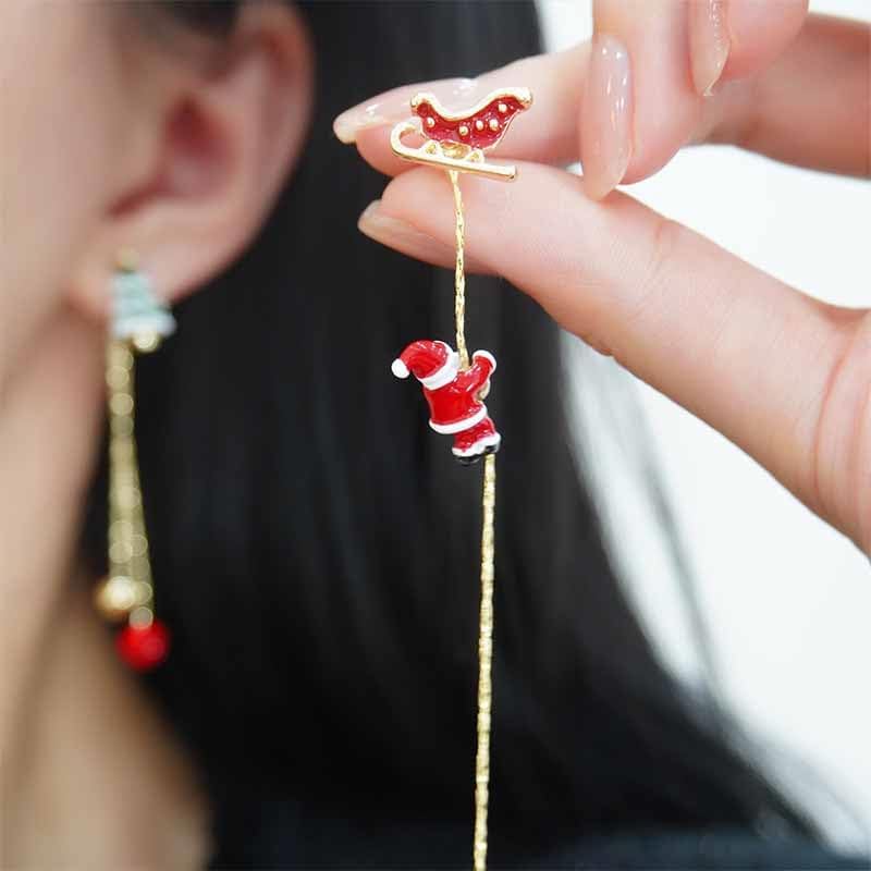 Gold Plated Snowflake Santa Claus Threader Tassel Earrings for Women Sterling Silver Pins Red Crystal Cubic Zriconia Sock Christmas Hat Dangle Drop Christmas Tree Earring Studs Cute Christmas Xmas Party Gifts Fashion Jewelry - 我的商店我的商店我的商店
