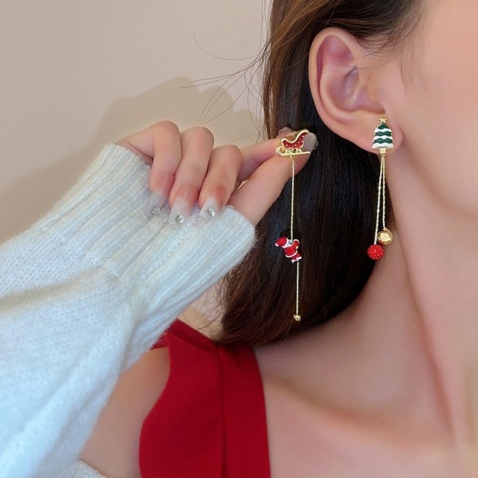 Gold Plated Snowflake Santa Claus Threader Tassel Earrings for Women Sterling Silver Pins Red Crystal Cubic Zriconia Sock Christmas Hat Dangle Drop Christmas Tree Earring Studs Cute Christmas Xmas Party Gifts Fashion Jewelry - 我的商店我的商店我的商店