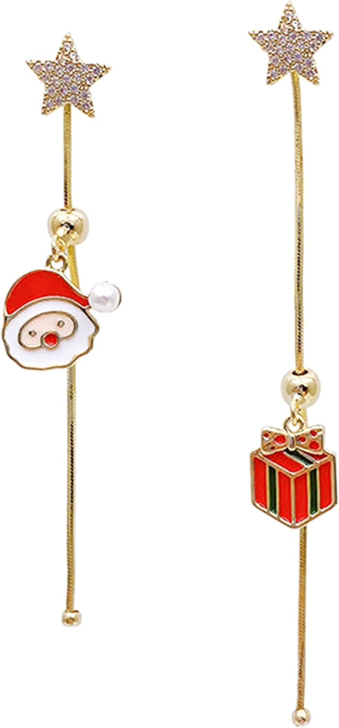 Gold Plated Snowflake Santa Claus Threader Tassel Earrings for Women Sterling Silver Pins Red Crystal Cubic Zriconia Sock Christmas Hat Dangle Drop Christmas Tree Earring Studs Cute Christmas Xmas Party Gifts Fashion Jewelry - 我的商店我的商店我的商店