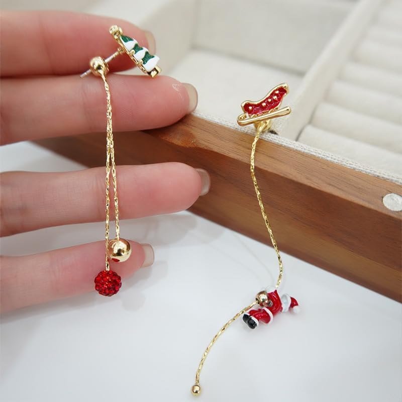 Gold Plated Snowflake Santa Claus Threader Tassel Earrings for Women Sterling Silver Pins Red Crystal Cubic Zriconia Sock Christmas Hat Dangle Drop Christmas Tree Earring Studs Cute Christmas Xmas Party Gifts Fashion Jewelry - 我的商店我的商店我的商店