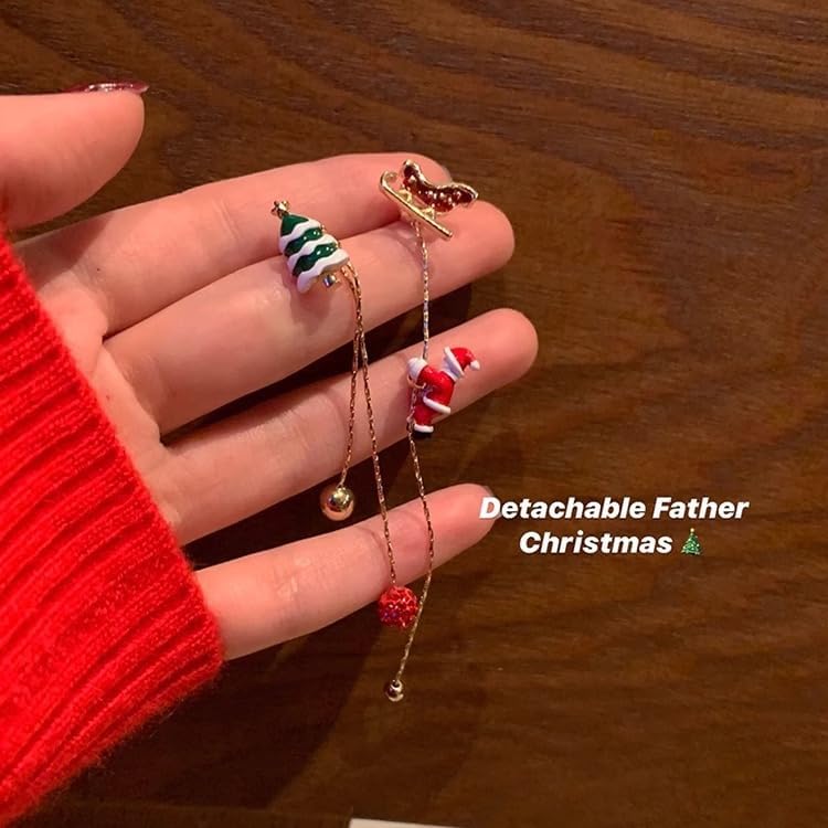 Gold Plated Snowflake Santa Claus Threader Tassel Earrings for Women Sterling Silver Pins Red Crystal Cubic Zriconia Sock Christmas Hat Dangle Drop Christmas Tree Earring Studs Cute Christmas Xmas Party Gifts Fashion Jewelry - 我的商店我的商店我的商店