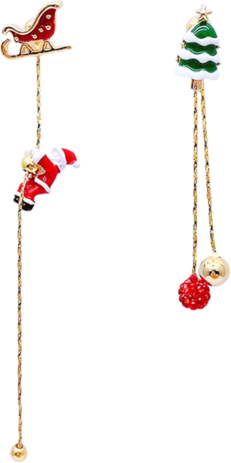 Gold Plated Snowflake Santa Claus Threader Tassel Earrings for Women Sterling Silver Pins Red Crystal Cubic Zriconia Sock Christmas Hat Dangle Drop Christmas Tree Earring Studs Cute Christmas Xmas Party Gifts Fashion Jewelry - 我的商店我的商店我的商店