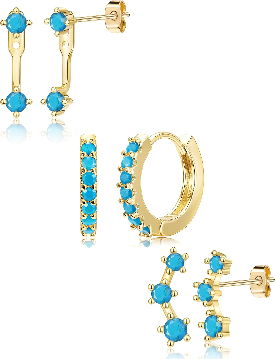 Gold Plated Stud Earrings Stack for Women Trendy, 3 Pairs Small Cute Hoop Jacket Cartilage Earring Set, Fashion Accessories Holiday Western Jewelry Christmas Gifts - 我的商店我的商店我的商店