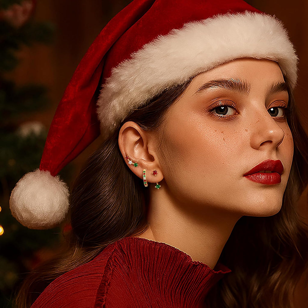 Gold Plated Stud Earrings Stack for Women Trendy, 3 Pairs Small Cute Hoop Jacket Cartilage Earring Set, Fashion Accessories Holiday Western Jewelry Christmas Gifts - 我的商店我的商店我的商店