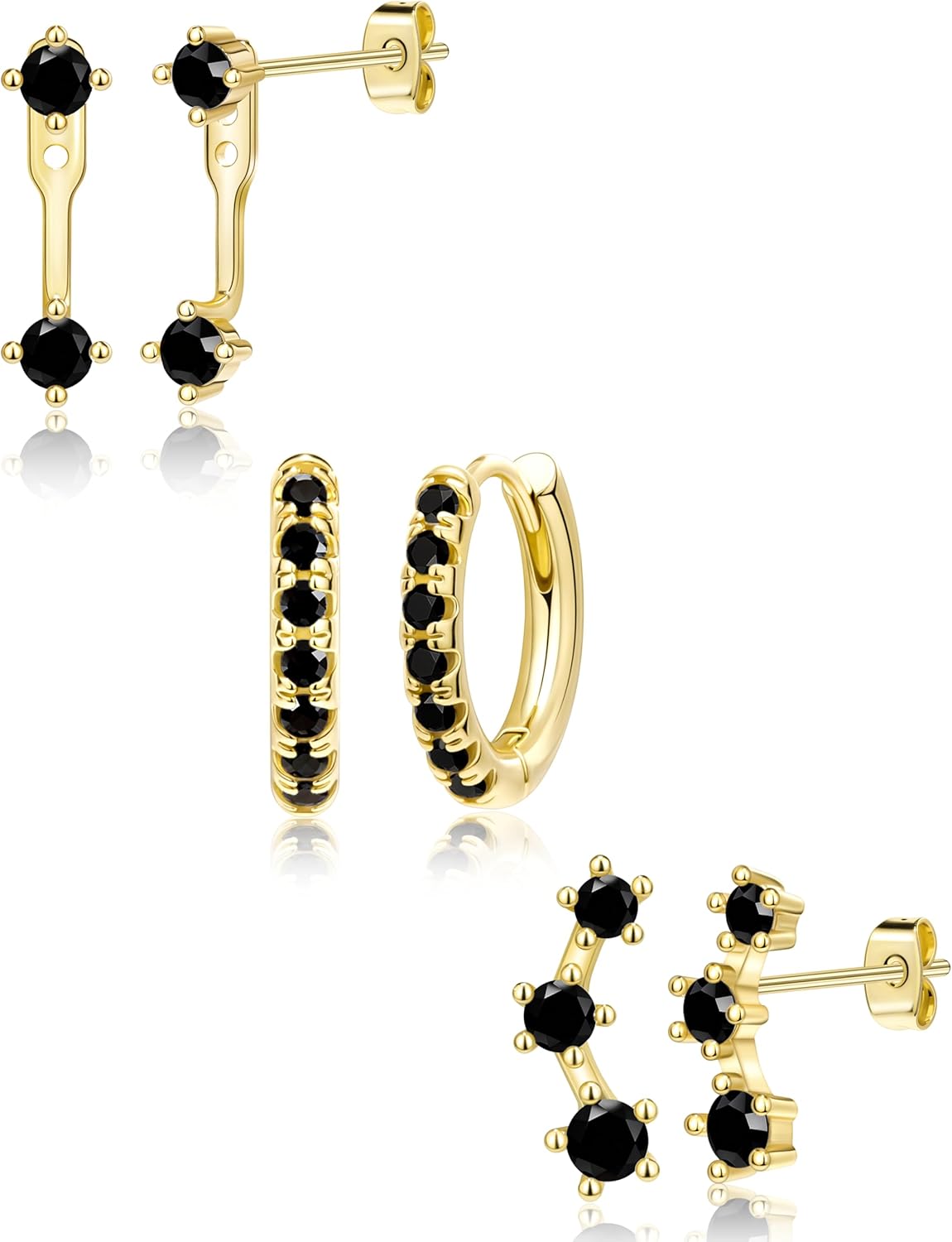 Gold Plated Stud Earrings Stack for Women Trendy, 3 Pairs Small Cute Hoop Jacket Cartilage Earring Set, Fashion Accessories Holiday Western Jewelry Christmas Gifts - 我的商店我的商店我的商店