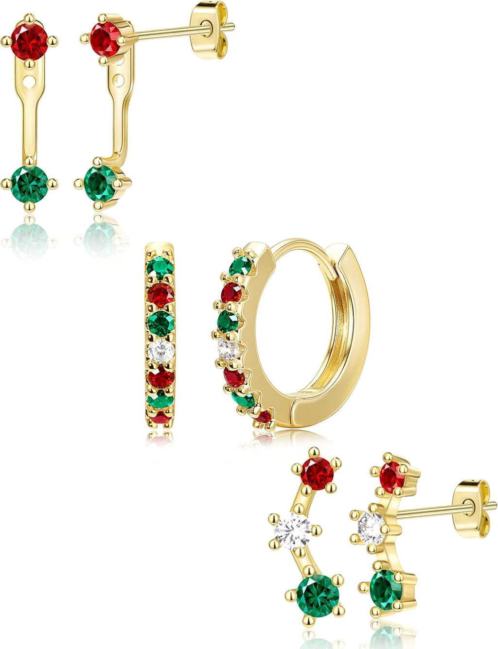 Gold Plated Stud Earrings Stack for Women Trendy, 3 Pairs Small Cute Hoop Jacket Cartilage Earring Set, Fashion Accessories Holiday Western Jewelry Christmas Gifts - 我的商店我的商店我的商店