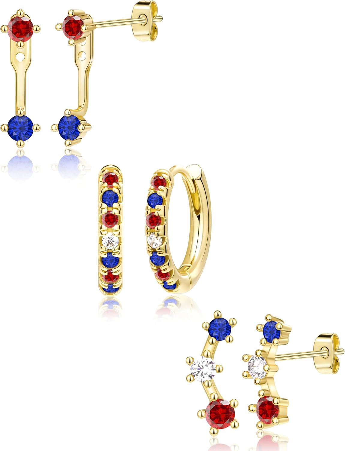 Gold Plated Stud Earrings Stack for Women Trendy, 3 Pairs Small Cute Hoop Jacket Cartilage Earring Set, Fashion Accessories Holiday Western Jewelry Christmas Gifts - 我的商店我的商店我的商店