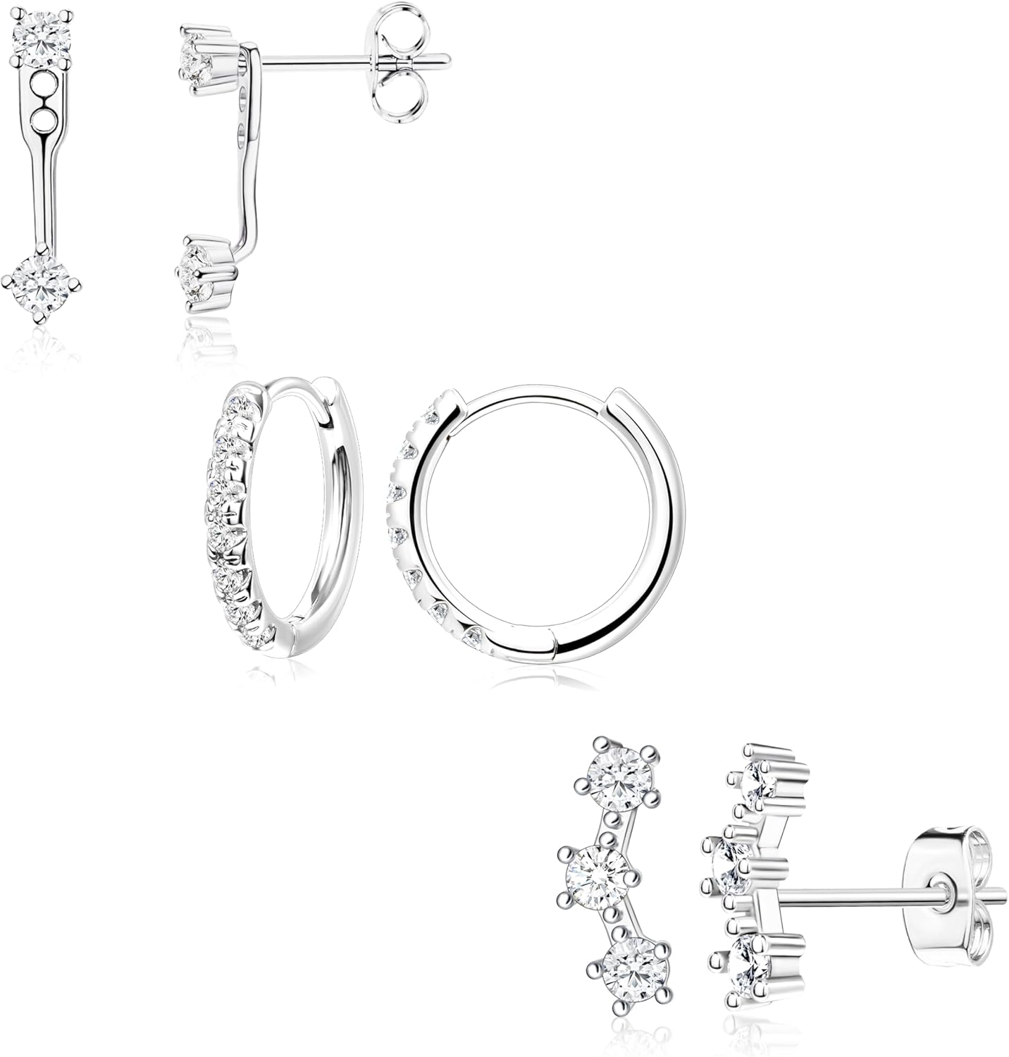 Gold Plated Stud Earrings Stack for Women Trendy, 3 Pairs Small Cute Hoop Jacket Cartilage Earring Set, Fashion Accessories Holiday Western Jewelry Christmas Gifts - 我的商店我的商店我的商店