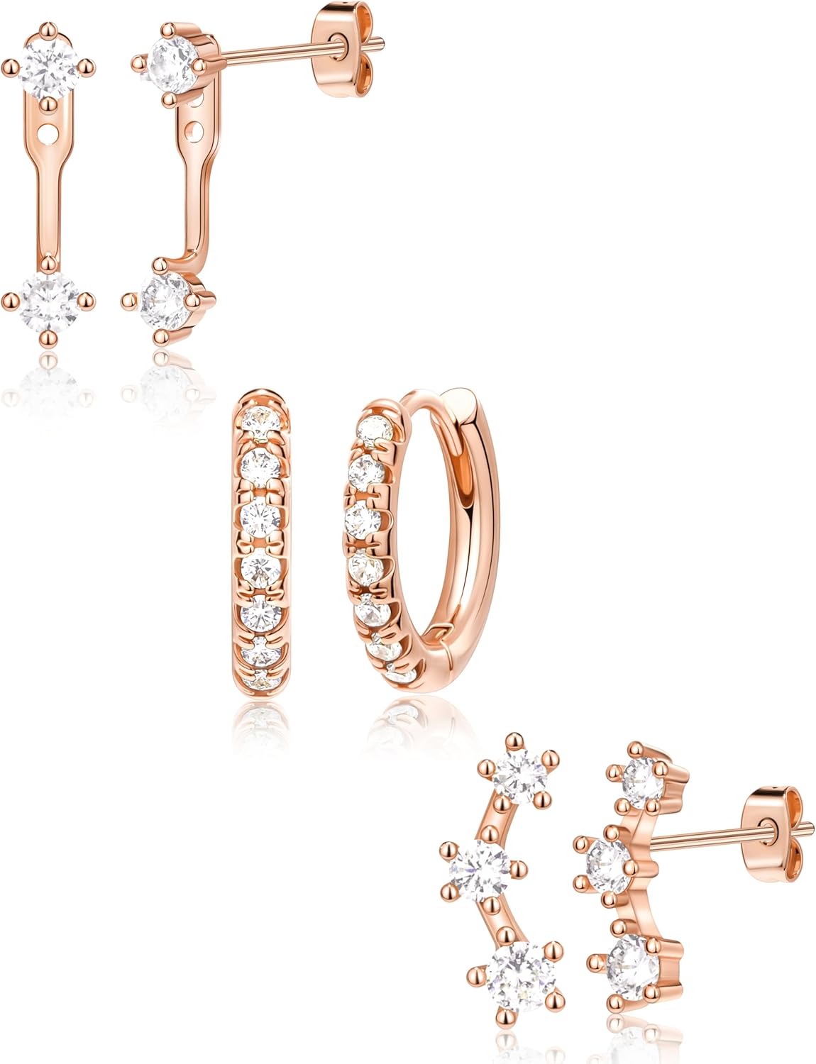 Gold Plated Stud Earrings Stack for Women Trendy, 3 Pairs Small Cute Hoop Jacket Cartilage Earring Set, Fashion Accessories Holiday Western Jewelry Christmas Gifts - 我的商店我的商店我的商店