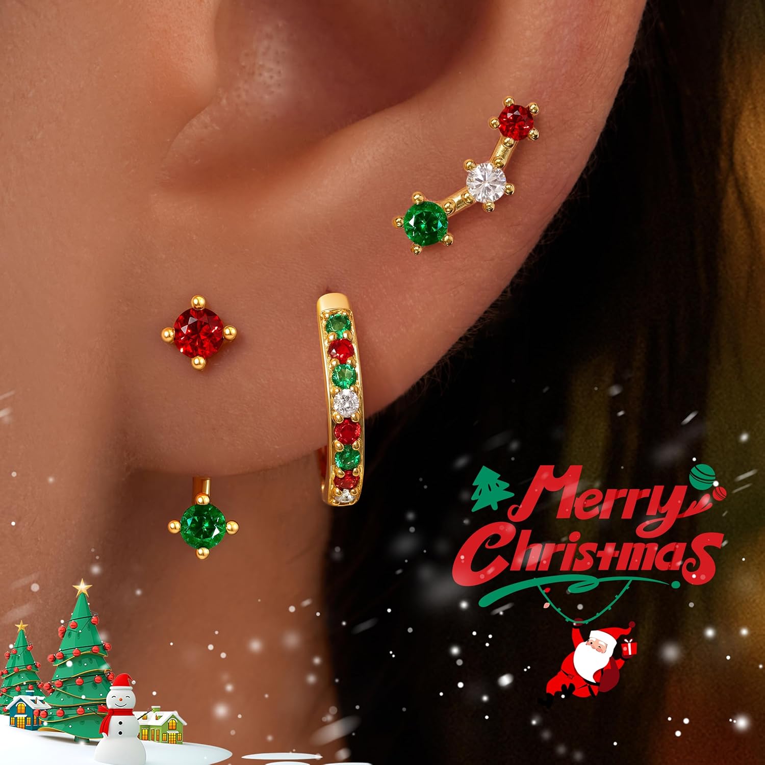Gold Plated Stud Earrings Stack for Women Trendy, 3 Pairs Small Cute Hoop Jacket Cartilage Earring Set, Fashion Accessories Holiday Western Jewelry Christmas Gifts - 我的商店我的商店我的商店