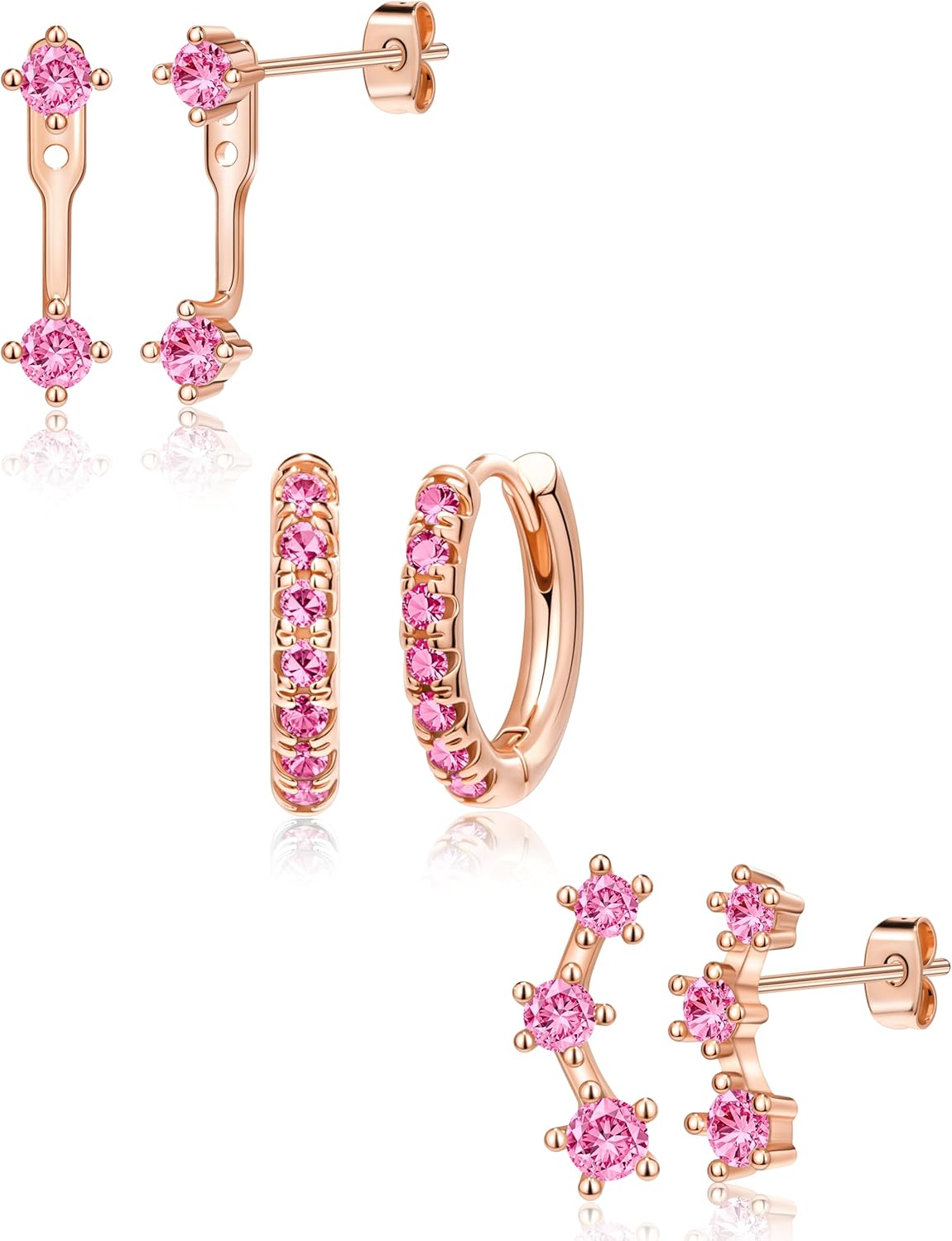 Gold Plated Stud Earrings Stack for Women Trendy, 3 Pairs Small Cute Hoop Jacket Cartilage Earring Set, Fashion Accessories Holiday Western Jewelry Christmas Gifts - 我的商店我的商店我的商店