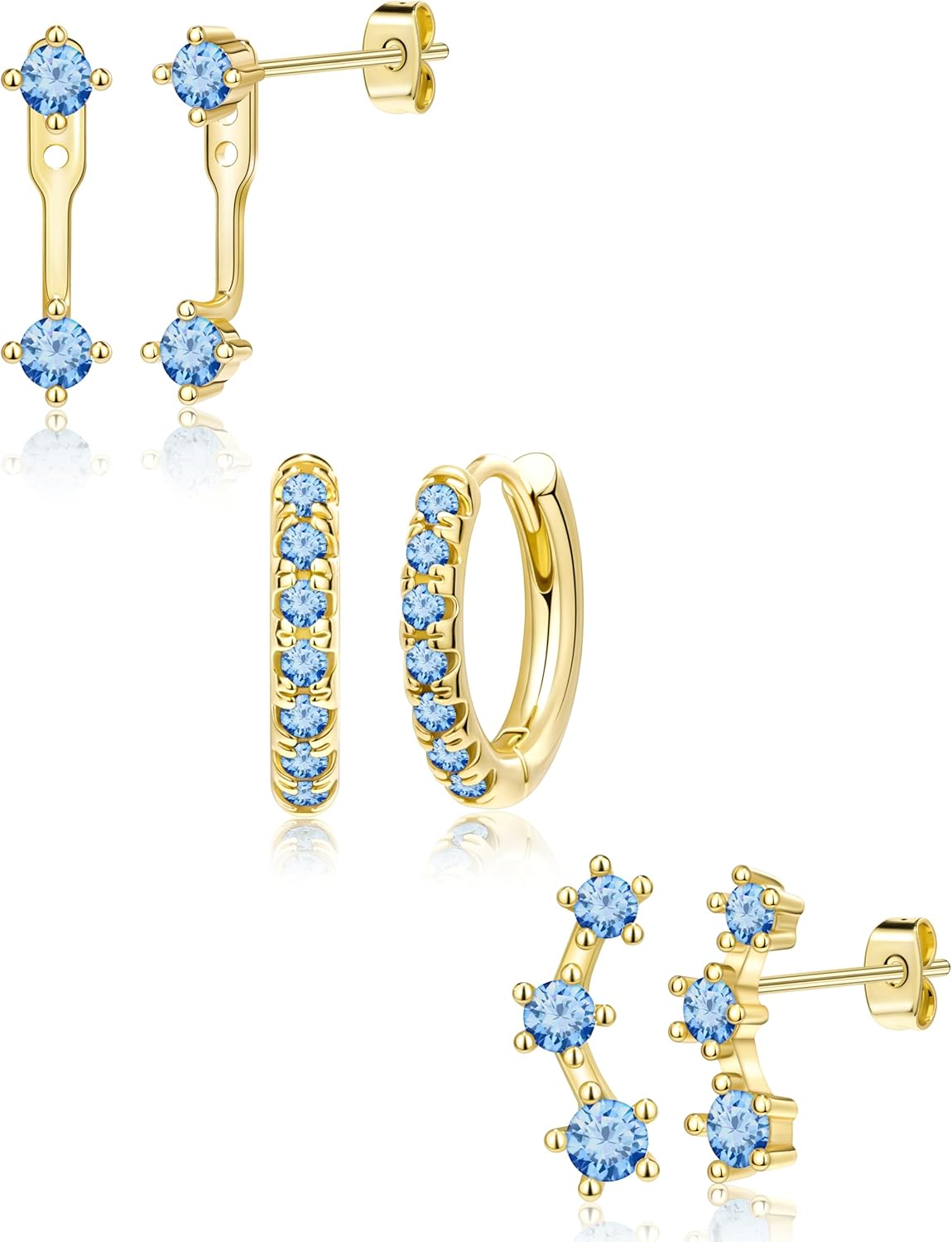 Gold Plated Stud Earrings Stack for Women Trendy, 3 Pairs Small Cute Hoop Jacket Cartilage Earring Set, Fashion Accessories Holiday Western Jewelry Christmas Gifts - 我的商店我的商店我的商店