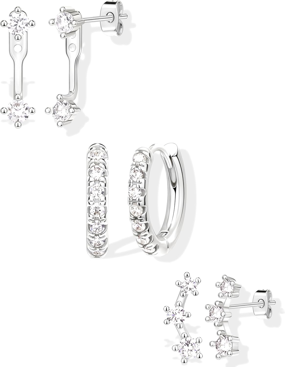 Gold Plated Stud Earrings Stack for Women Trendy, 3 Pairs Small Cute Hoop Jacket Cartilage Earring Set, Fashion Accessories Holiday Western Jewelry Christmas Gifts - 我的商店我的商店我的商店